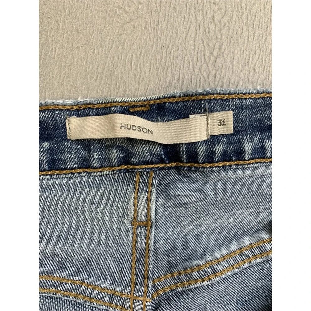 Hudson Holly Jeans Women's Size 31 Blue Denim Distressed‎ Button Fly Raw Hem